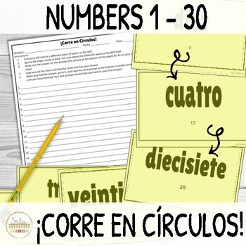 Preview of Spanish Numbers 1-30 ¡Corre en Círculos! Review Game Activity Los Números