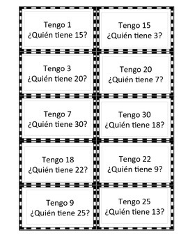 Preview of Spanish Numbers 1-30 I have..., Who Has... Game