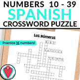 Spanish Numbers 1 - 30 Practice Worksheet Crossword Puzzle