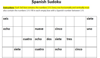 Sudoku 1 (fácil) ▻ para contar hasta 9-replace with Spanish #s