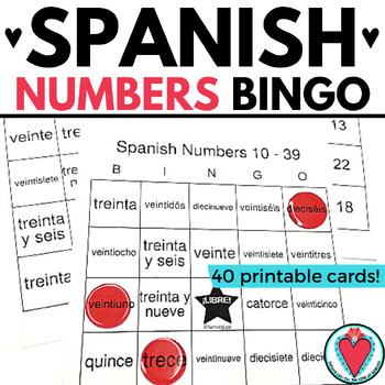 Preview of Spanish Numbers Bingo Game Spanish 1 Vocabulary Activity - Números 1 - 39
