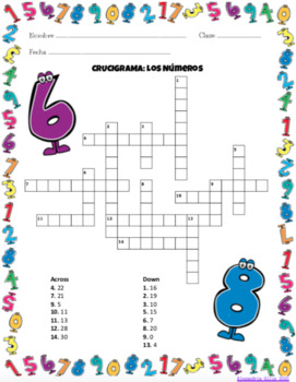 Spanish Numbers Crosswords by Alexandria Gillis | TPT