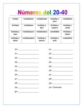 Numbers in Spanish 1-100 | Números 0-100 worksheets and reading  comprehension