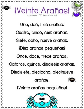 Spanish Numbers - Veinte Arañas Song and Coordinating Worksheets by Hola  Amigos