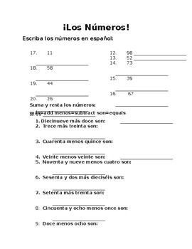 spanish numbers worksheet 1 100 by bridget sorrells tpt