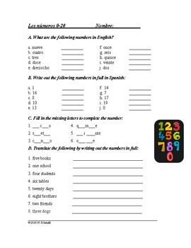 spanish numbers worksheet los numeros 0 20 by language resources by nina