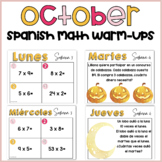 Spanish October Math Warm-Ups for 3rd Grade - Halloween Ma