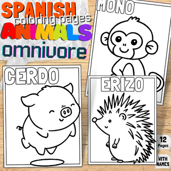 Preview of Spanish Omnivore Animal Labels Printable Coloring Pages | Forest & Jungle Book