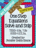 Spanish One Step Equations Solve and Snip