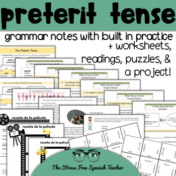 Preview of Spanish PRETERIT TENSE PACKET activities worksheets notes practice and project