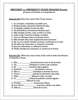 Preview of Spanish - PRETERIT vs. IMPERFECT Worksheets