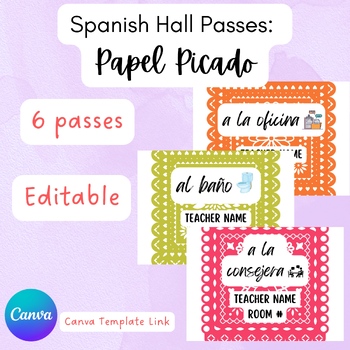 Preview of Spanish Papel Picado Hall Passes EDITABLE Template Link