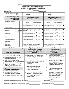 Preview of Spanish Parent/Teacher Quick Conference Form Editable Word Document