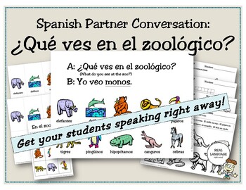 Preview of Spanish Partner Conversation: ¿Qué ves en el zoológico? (animales/zoo animals)