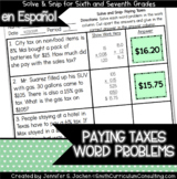 Spanish Paying Taxes Word Problems | Solve and Snip® | TEKS 7.4d