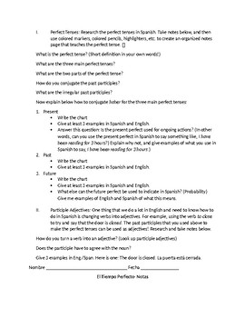 Spanish Perfect Tense Packet By Whatley Spanish Tpt