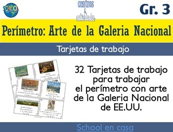 Preview of Spanish Perimeter Task Cards: National Gallery | Tarjetas de trabajo: perimetro