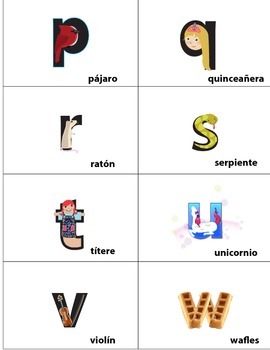 Spanish Phonetic Alphabet with Pictures Printable Mnemonic Flashcards