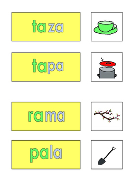 Spanish Phonics 2 syllable a word cards by Lalita's Laminates | TPT