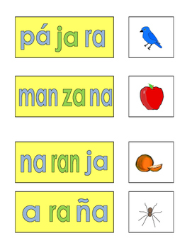 Spanish Phonics 3 syllable a word cards by Lalita's Laminates | TpT