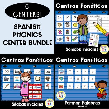 Preview of Spanish Reading Center BUNDLE | Beginning Sounds, Syllables, Words, Rhyming