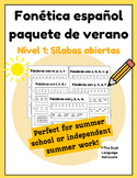 Nivel 1 Spanish Phonics Summer Packet -sílabas abiertas pa