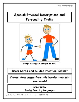 Preview of Spanish Physical Descriptions & Personality Traits Boom Cards & Practice Booklet