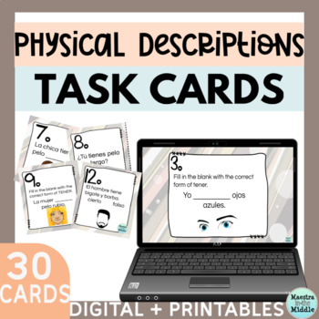 Preview of Spanish Physical Descriptions Task Cards Digital and Printables