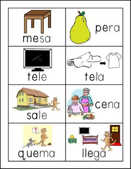 Spanish Picture Word Cards with A and E - Palabras con A y E | TpT