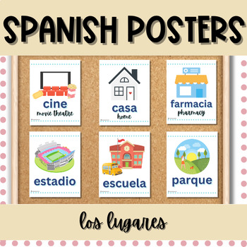 Preview of Spanish Places Posters | CI Word Wall | Spanish Classroom Decor | Los lugares