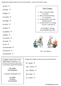 spanish plurals worksheets by fran lafferty teachers pay teachers