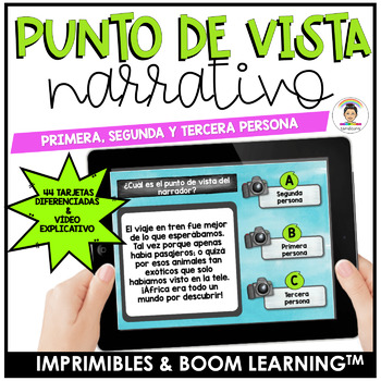 Preview of Punto de Vista del Autor BOOM CARDS™ & PRINTABLE task cards| Distance Learning