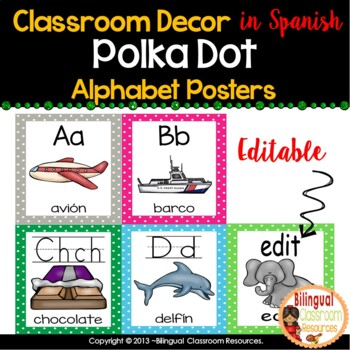 Preview of Alphabet Posters in Spanish l El alfabeto l Editable l Polka Dot