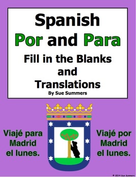 Preview of Spanish Por and Para Fill in the Blanks and Translations Worksheet
