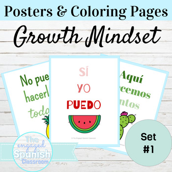 Preview of Spanish Growth Mindset Classroom Posters and Coloring Pages Set 1