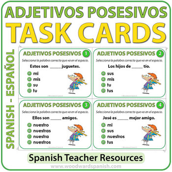 Preview of Spanish Possessive Adjectives Task Cards - Adjetivos Posesivos