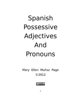 Preview of Spanish Possessive Adjectives and Pronouns [revised]