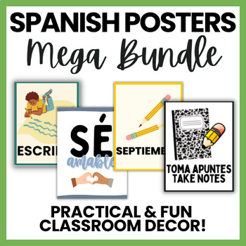 Preview of Spanish Poster Classroom Decor BUNDLE | Easy & practical decorations high school