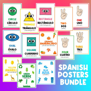 Preview of Spanish Posters | Numbers 1 to 10 | Colors | Shapes | Classroom Decor | Espanol
