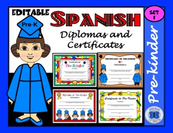 Preview of Spanish Pre-K Diplomas Set 1 - Editable