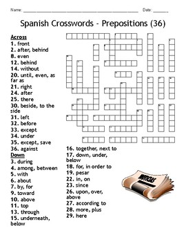 Preview of Spanish Crosswords Prepositions Practice