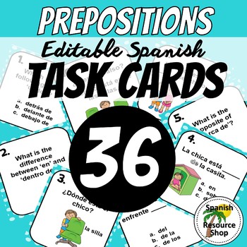 Preview of Spanish Prepositions Task Cards