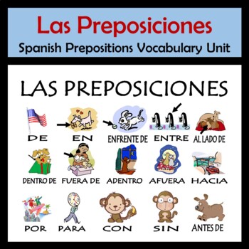 Preview of Spanish Prepositions Vocabulary Activities & Games Unit  Preposiciones