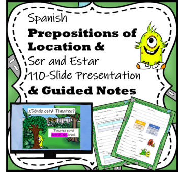 Preview of Spanish Prepositions of Location & Estar 110-Slide Presentation & Notes Packet