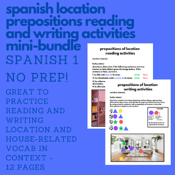 Preview of Spanish Prepositions of Location Reading and Writing Activities (Mini-Bundle)