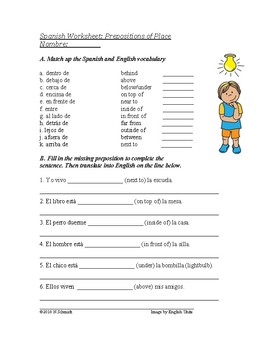 Preview of Spanish Prepositions of Place Worksheet: Preposiciones de lugar (dentro, cerca)