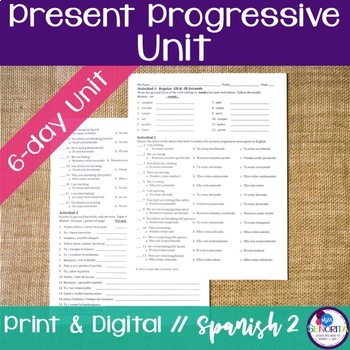 Preview of Spanish Present Progressive Unit - el presente progresivo print and digital