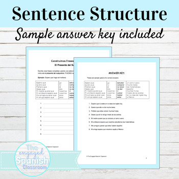 spanish present subjunctive tense sentence building worksheet tpt