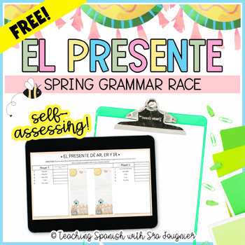 Preview of FREE Spanish Present Tense AR ER IR Verbs Activity Self Grading