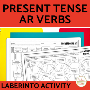 Preview of Spanish Present Tense AR VERBS Maze Practice Worksheet Activity with Digital